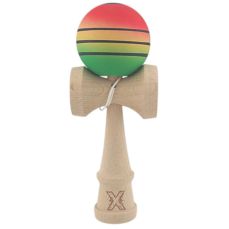 Kendama X Originala, Profesionala, Vivimall, din Lemn, Rubber Grip, 18 cm, Rosu/Galben/Verde - vivimall.ro