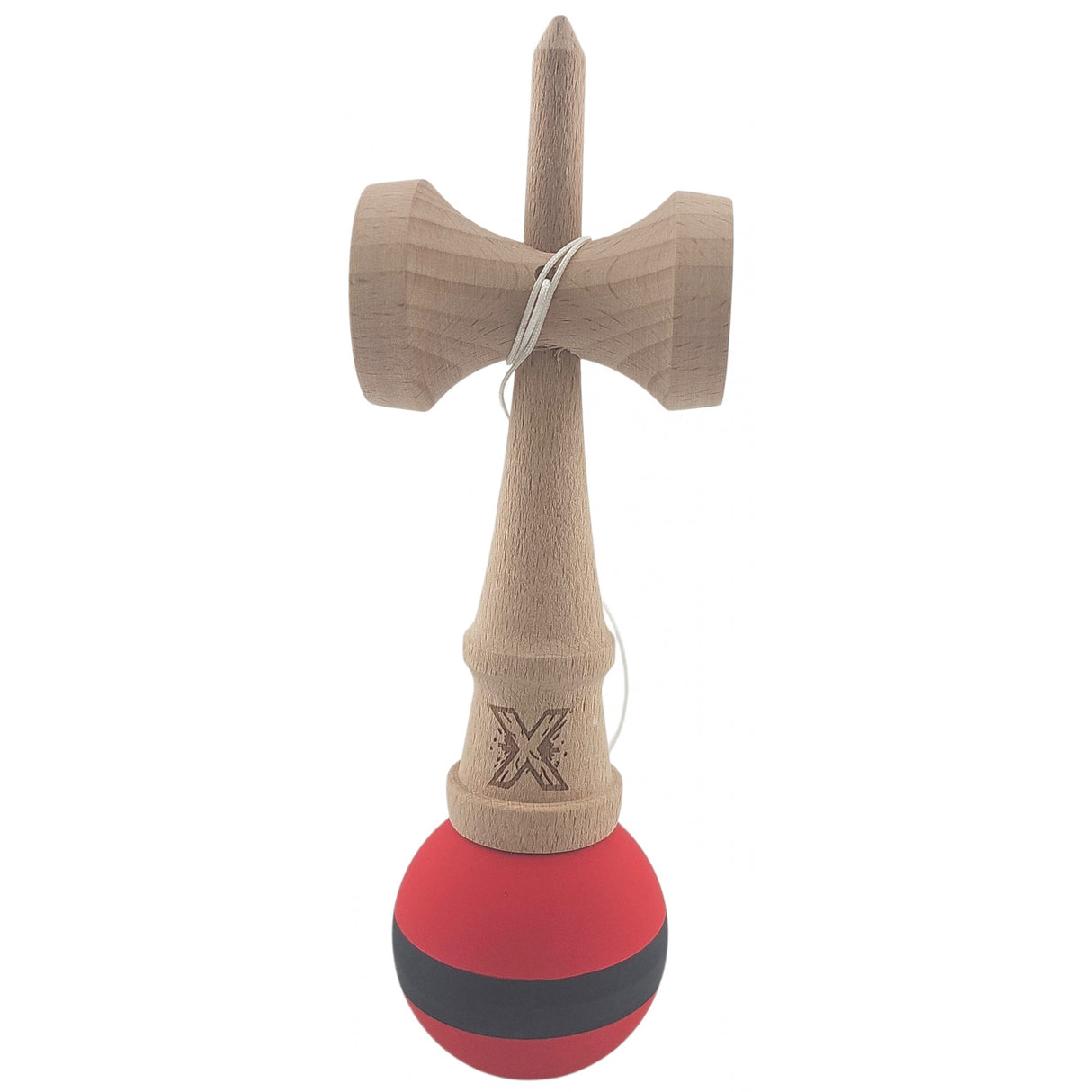 Kendama X Originala, Profesionala, Vivimall, din Lemn, Rubber Grip, 18 cm, Rosu/Negru - vivimall.ro