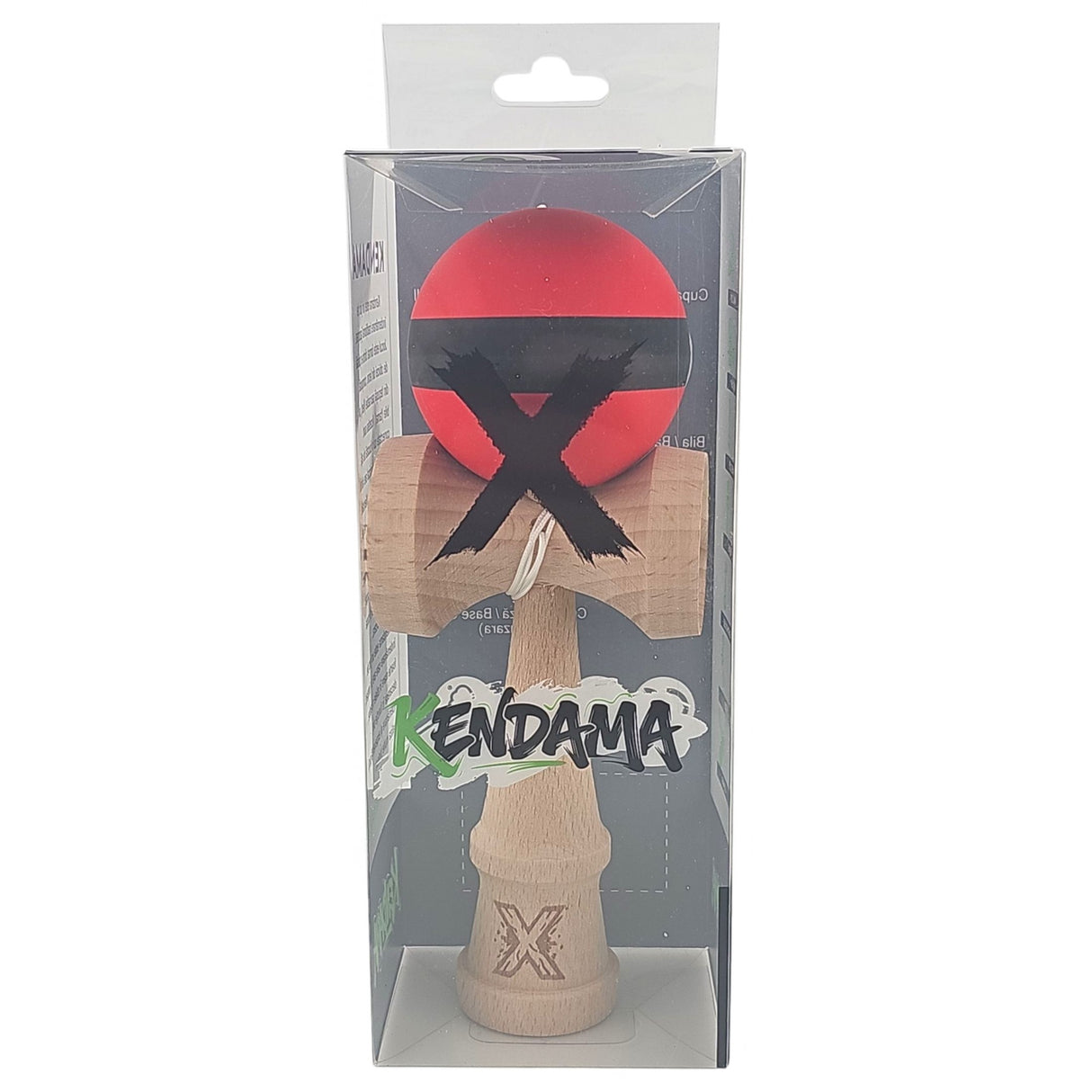 Kendama X Originala, Profesionala, Vivimall, din Lemn, Rubber Grip, 18 cm, Rosu/Negru - vivimall.ro
