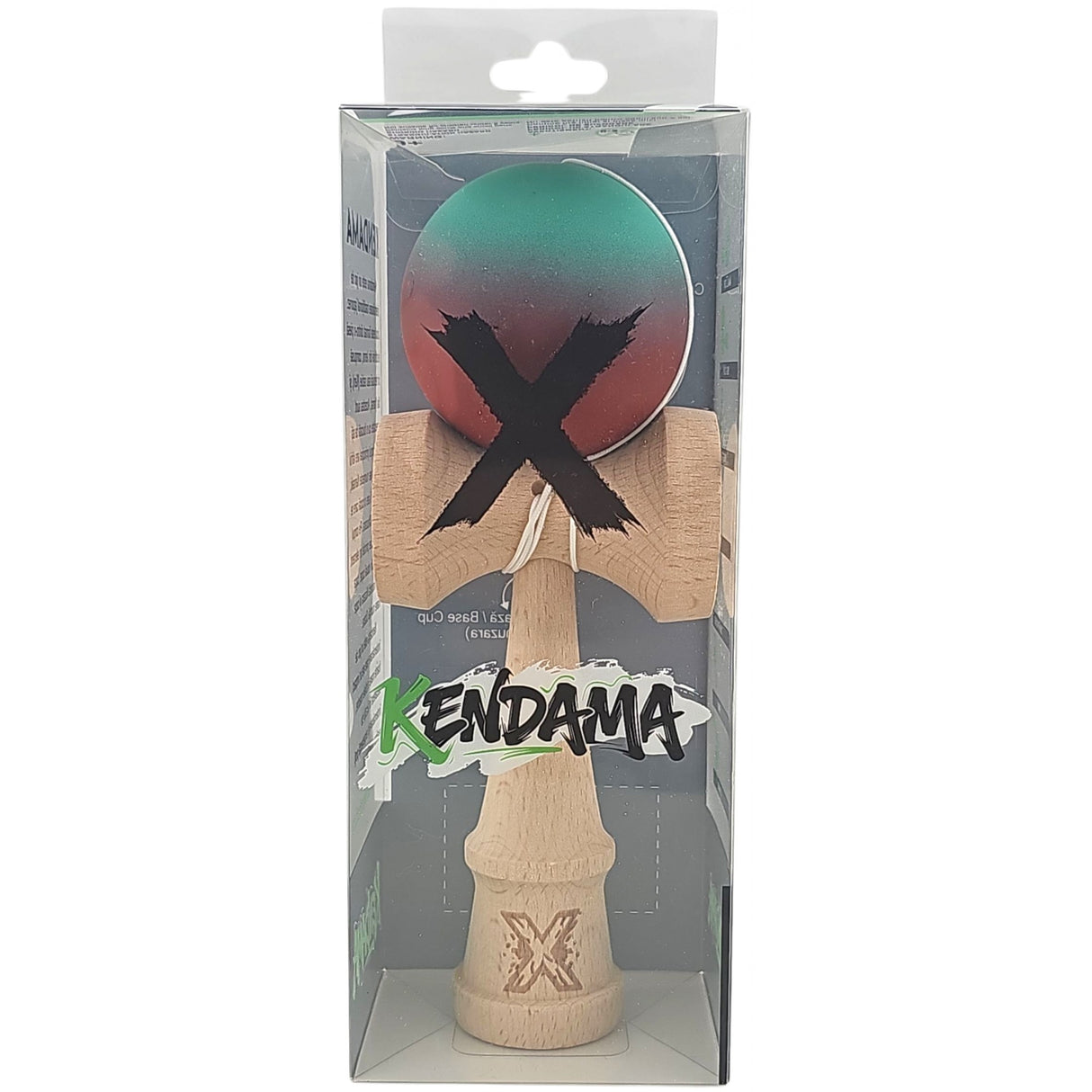 Kendama X Originala, Profesionala, Flippy, din Lemn, Rubber Grip, 18 cm, Rosu/Verde - vivimall.ro