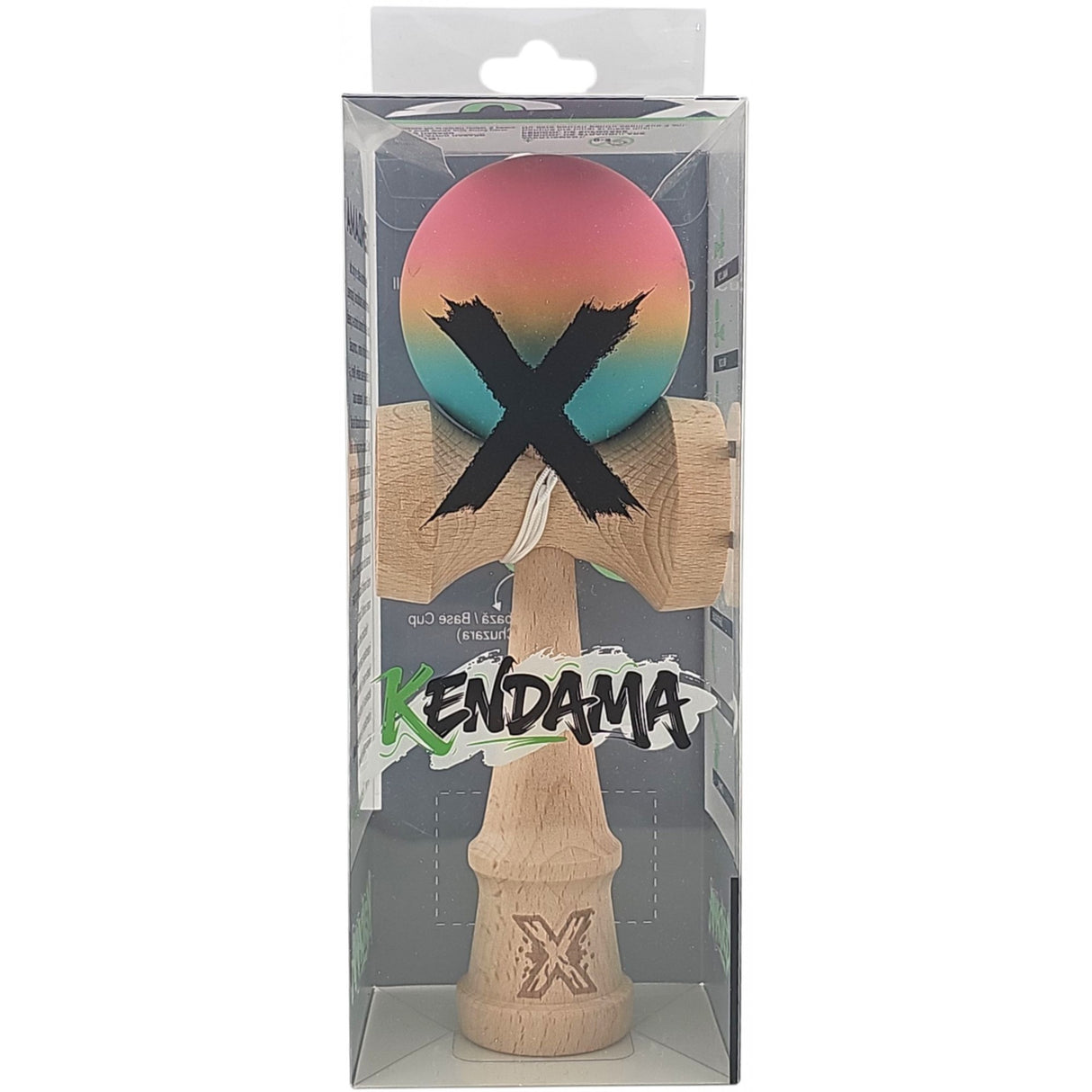 Kendama X Originala, Profesionala, Flippy, din Lemn, Rubber Grip, 18 cm, Roz/Galben/Albastru - vivimall.ro