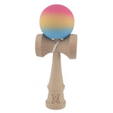 Kendama X Originala, Profesionala, Vivimall, din Lemn, Rubber Grip, 18 cm, Roz/Galben/Albastru - vivimall.ro