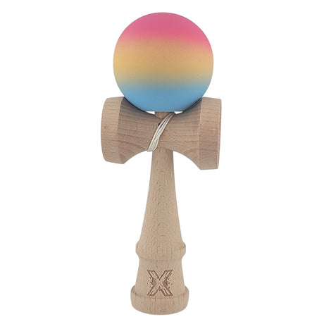 Kendama X Originala, Profesionala, Vivimall, din Lemn, Rubber Grip, 18 cm, Roz/Galben/Albastru - vivimall.ro