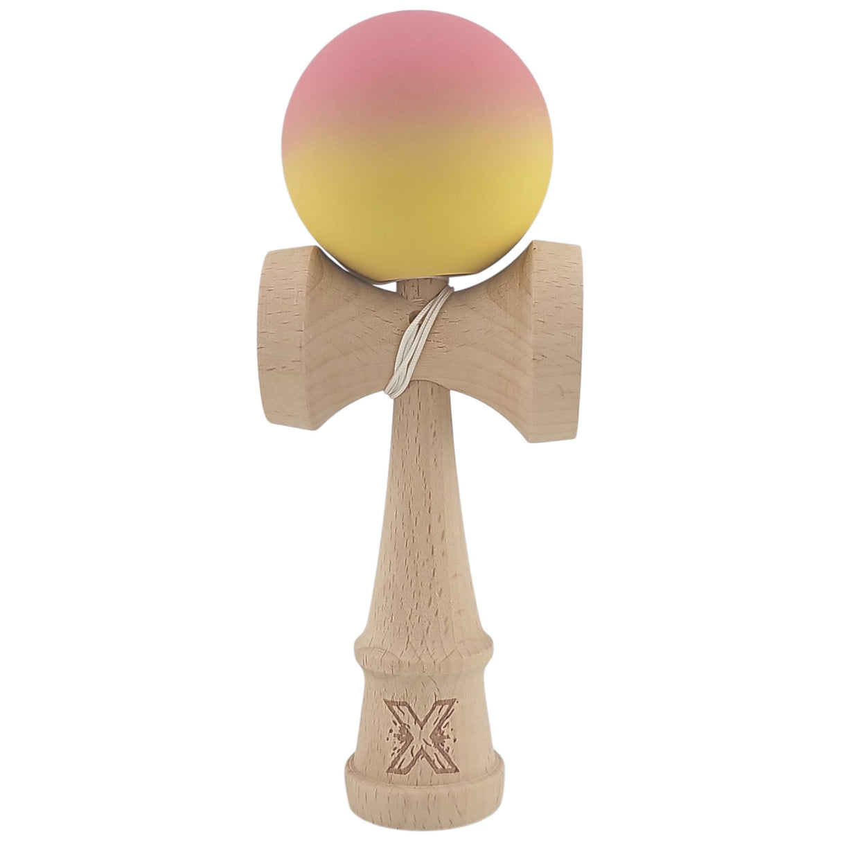 Kendama X Originala, Profesionala, Vivimall, din Lemn, Rubber Grip, 18 cm, Roz/Galben - vivimall.ro