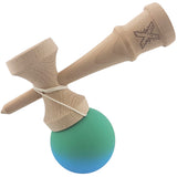 Kendama X Originala, Profesionala, Vivimall, din Lemn, Rubber Grip, 18 cm, Verde/Albastru - vivimall.ro