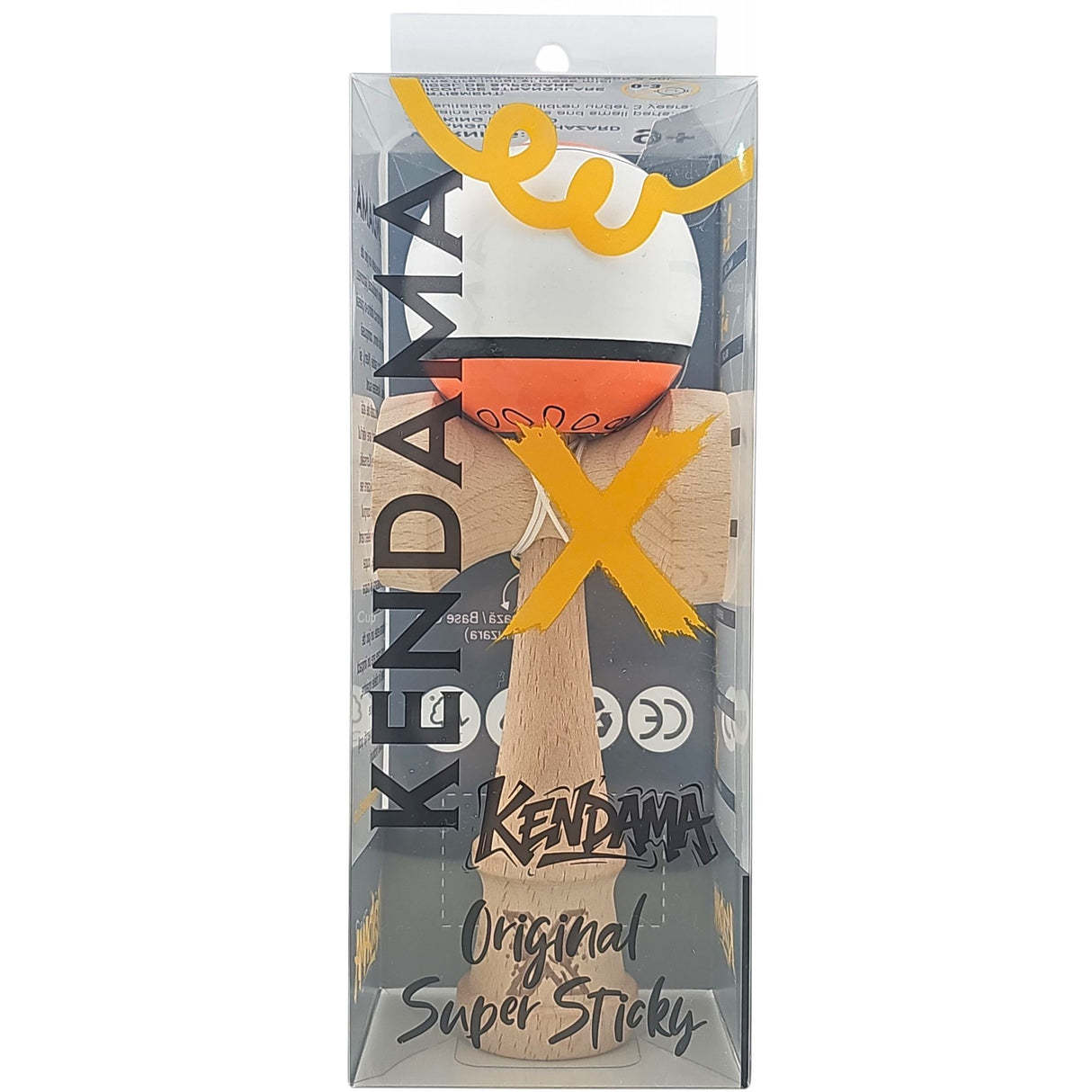 Kendama X Originala, Profesionala, Vivimall, din Lemn, Super Sticky, 18 cm, Alb/Portocaliu - vivimall.ro