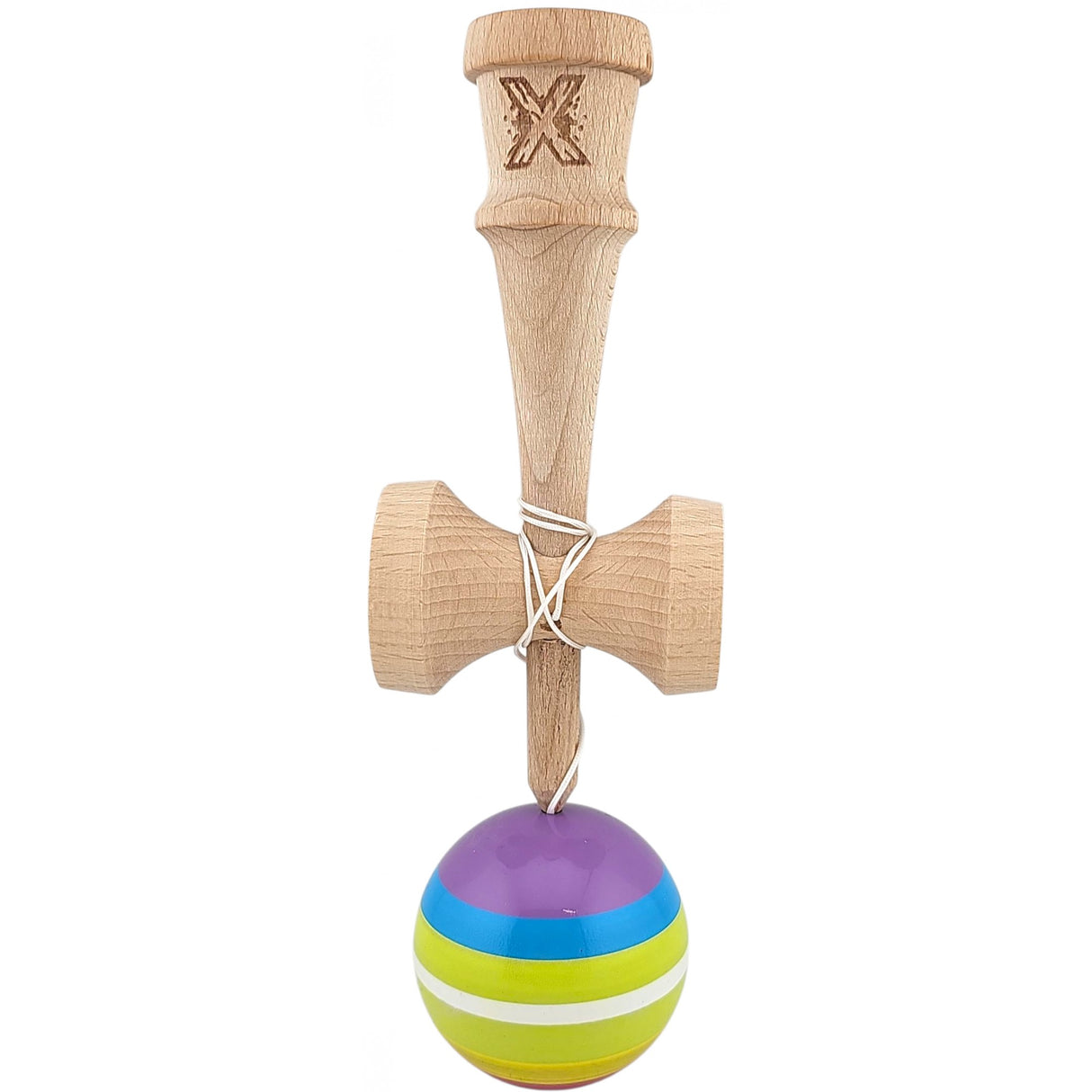 Kendama X Originala, Profesionala, Flippy, din Lemn, Super Sticky, 18 cm, Multicolor - vivimall.ro