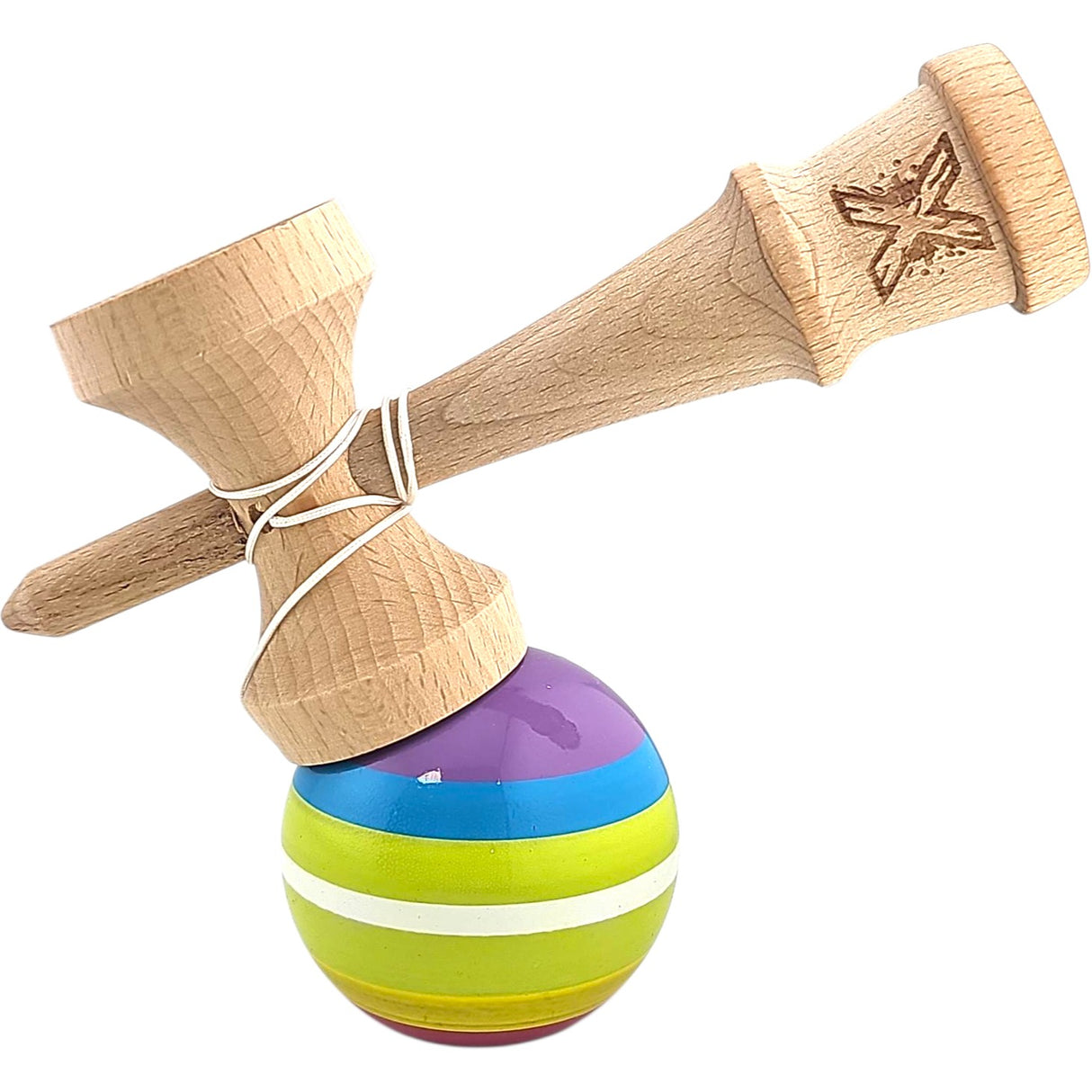 Kendama X Originala, Profesionala, Flippy, din Lemn, Super Sticky, 18 cm, Multicolor - vivimall.ro
