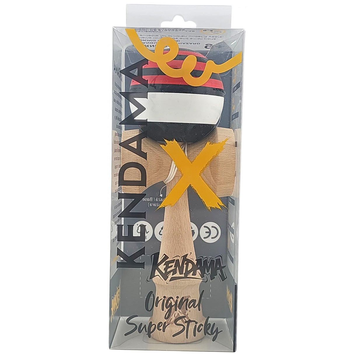 Kendama X Originala, Profesionala, Flippy, din Lemn, Super Sticky, 18 cm, Rosu/Negru/Alb - vivimall.ro