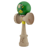 Kendama X Originala, Profesionala, Vivimall, Green Monkey, Super Sticky cu Cupe Mari King Size V3, Rulment Metalic si Gaura in Baza, din Lemn 18 cm, Ata 55 cm, Verde - vivimall.ro