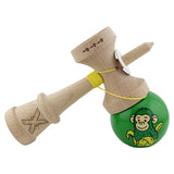 Kendama X Originala, Profesionala, Vivimall, Green Monkey, Super Sticky cu Cupe Mari King Size V3, Rulment Metalic si Gaura in Baza, din Lemn 18 cm, Ata 55 cm, Verde - vivimall.ro