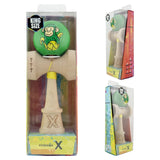 Kendama X Originala, Profesionala, Vivimall, Green Monkey, Super Sticky cu Cupe Mari King Size V3, Rulment Metalic si Gaura in Baza, din Lemn 18 cm, Ata 55 cm, Verde - vivimall.ro