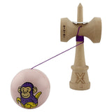 Kendama X Originala, Profesionala, Vivimall, Violet Monkey, Super Sticky cu Cupe Mari King Size V3, Rulment Metalic si Gaura in Baza, din Lemn 18 cm, Ata 55 cm, Roz - vivimall.ro
