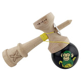 Kendama X Originala, Profesionala, Vivimall, Green Monkey, Super Sticky cu Cupe Mari King Size V3, Rulment Metalic si Gaura in Baza, din Lemn 18 cm, Ata 55 cm, Negru - vivimall.ro