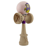 Kendama X Originala, Profesionala, Vivimall, Violet Monkey, Super Sticky cu Cupe Mari King Size V3, Rulment Metalic si Gaura in Baza, din Lemn 18 cm, Ata 55 cm, Roz - vivimall.ro