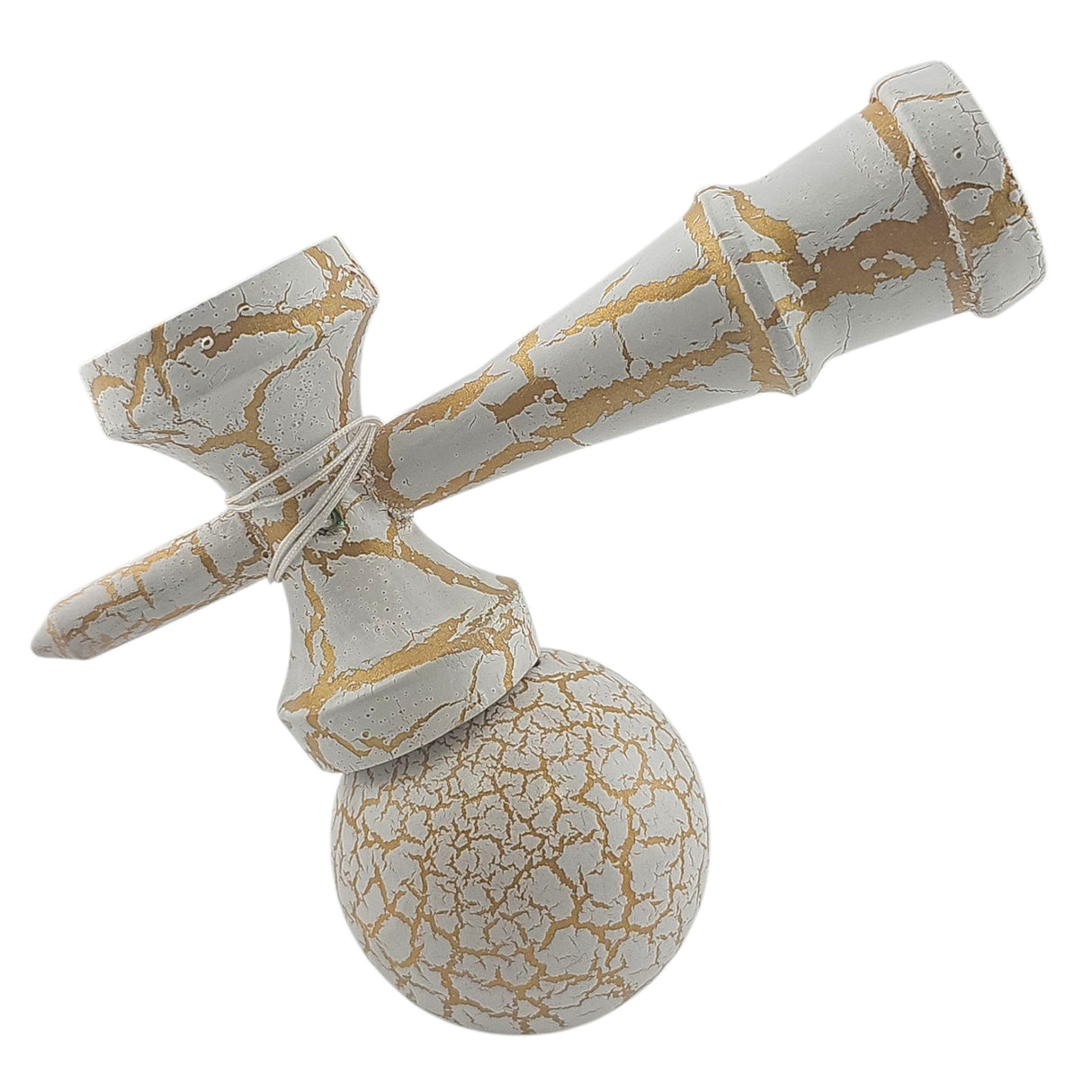 Kendama X Originala, Profesionala, Flippy, Kendama Cracked, din Lemn – 18 cm, Alb/Galben - vivimall.ro