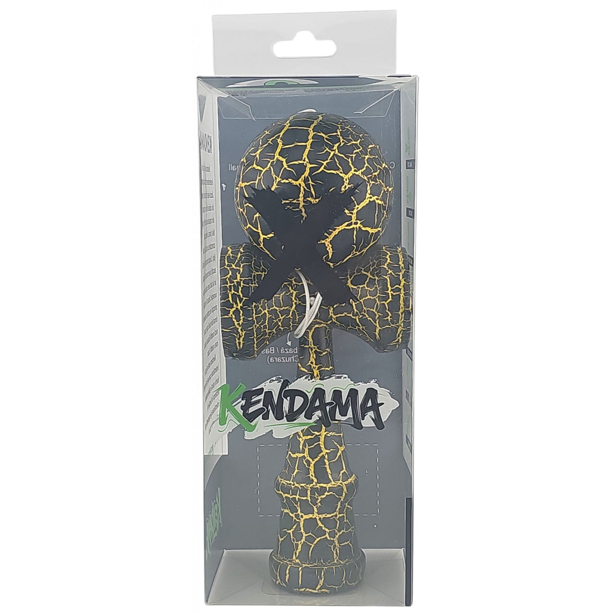 Kendama X Originala, Profesionala, Flippy, Kendama Cracked, din Lemn – 18 cm, Crack Negru/Galben - vivimall.ro