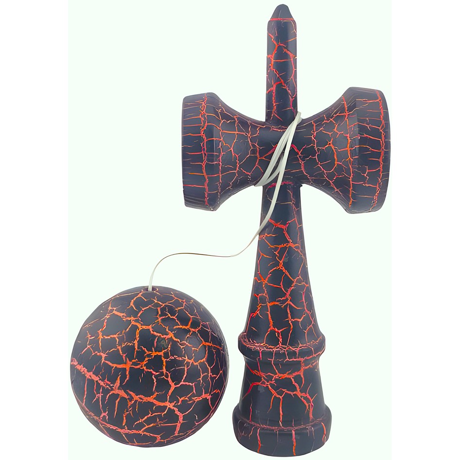 Kendama X Originala, Profesionala, Flippy, Kendama Cracked, din Lemn – 18 cm, Crack Negru/Portocaliu - vivimall.ro