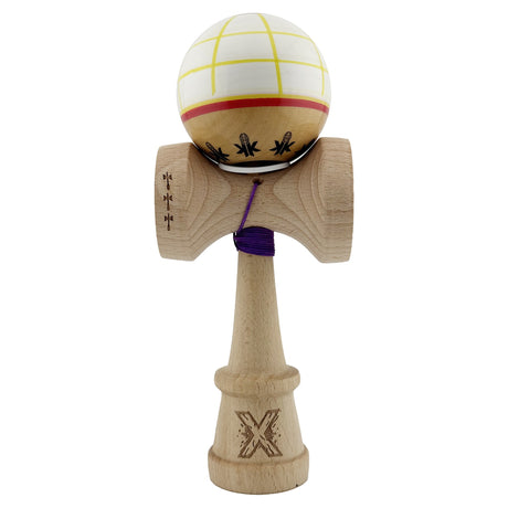 Kendama X Originala, Profesionala, Vivimall, Legendary Glob, Cupe Mari KING SIZE V3, Super Sticky, Gaura in Baza, Rulment Metalic, din lemn 18 cm, Ata 55 cm, Alb/Galben/Rosu - vivimall.ro