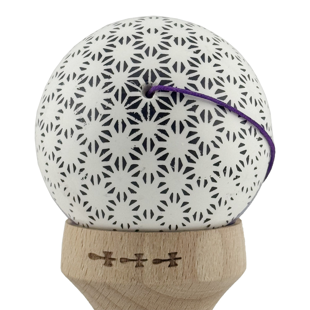 Kendama X Originala, Profesionala, Vivimall, RAINDROPS, Super Sticky cu Cupe Mari KING SIZE V3, Gaura in Baza, Rulment Metalic, din lemn 18 cm, Ata 62/65 cm, Alb/Albastru - vivimall.ro