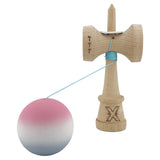 Kendama X Originala, Profesionala, Vivimall, Rubber Grip, Cupe Mari KING SIZE V3, Gaura in Baza, Rulment Metalic, din lemn 18 cm, Ata 55 cm, Gradient Roz/Alb/Gri - vivimall.ro