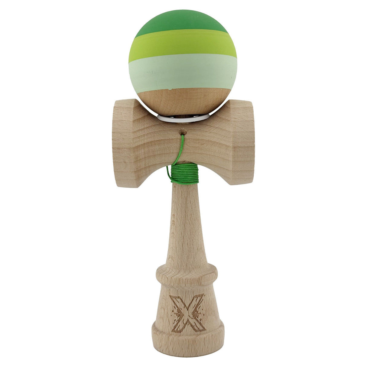 Kendama X Originala, Profesionala, Vivimall, Rubber Grip, Cupe Mari KING SIZE V3, Gaura in Baza, Rulment Metalic, din lemn 18 cm, Ata 55 cm, Special Verde degrade - vivimall.ro