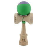 Kendama X Originala, Profesionala, Vivimall, Rubber Grip, Cupe Mari KING SIZE V3, Gaura in Baza, Rulment Metalic, din lemn 18 cm, Ata 55 cm, Bicolor Mov/Verde - vivimall.ro