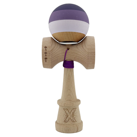 Kendama X Originala, Profesionala, Vivimall, Rubber Grip, Cupe Mari KING SIZE V3, Gaura in Baza, Rulment Metalic, din lemn 18 cm, Ata 55 cm, Special Purpuriu/Mov/Lila - vivimall.ro
