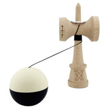 Kendama X Originala, Profesionala, Vivimall, Rubber Grip, Cupe Mari KING SIZE V3, Gaura in Baza, Rulment Metalic, din lemn 18 cm, Ata 55 cm, Bicolor Galben/Negru - vivimall.ro