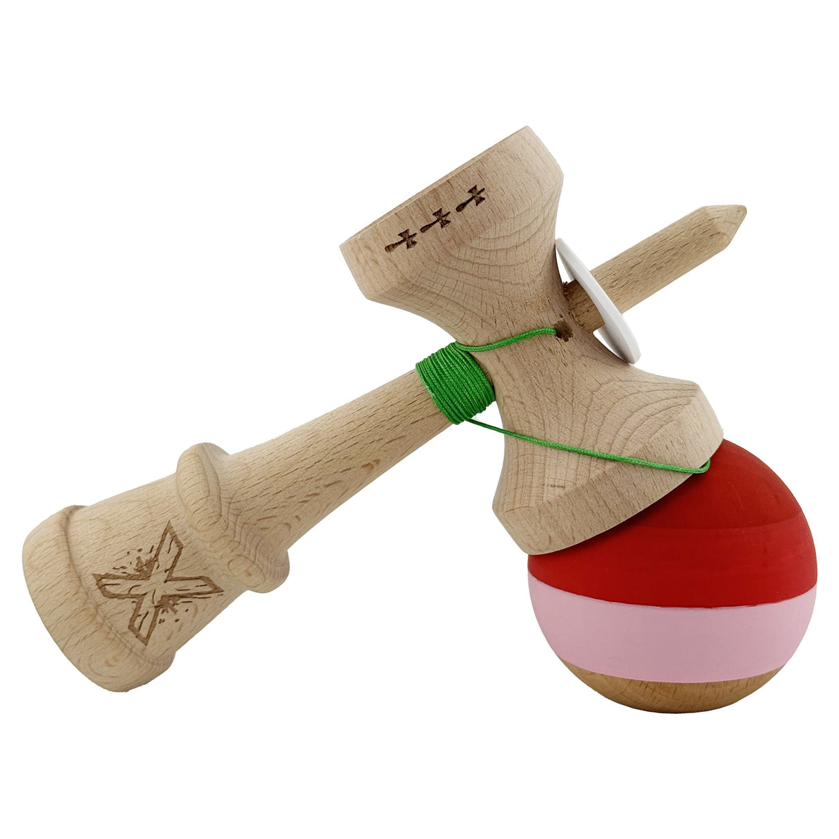 Kendama X Originala, Profesionala, Vivimall, Rubber Grip, Cupe Mari KING SIZE V3, Gaura in Baza, Rulment Metalic, din lemn 18 cm, Ata 62/65 cm, Special Rosu/Roz/Maro - vivimall.ro