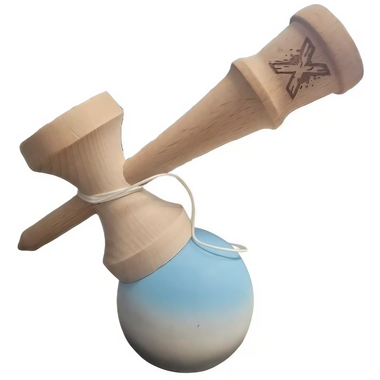 Kendama X Originala, Profesionala, Flippy, Rubber Grip, din Lemn, 18 cm, Albastru/Alb/Negru - vivimall.ro