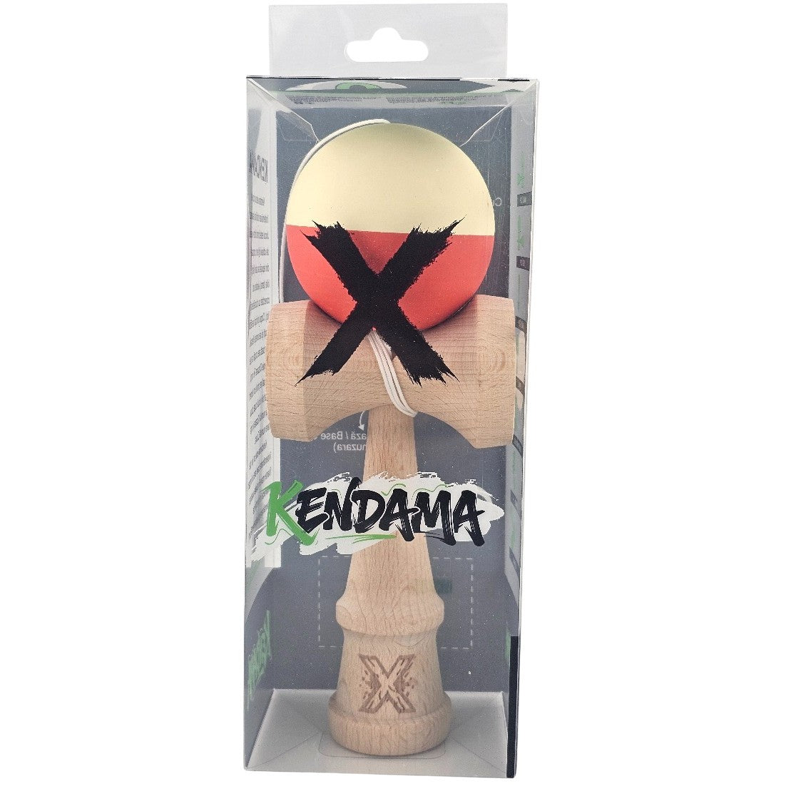 Kendama X Originala, Profesionala, Flippy, Rubber Grip, din Lemn, 18 cm, Galben deschis/Rosu - vivimall.ro