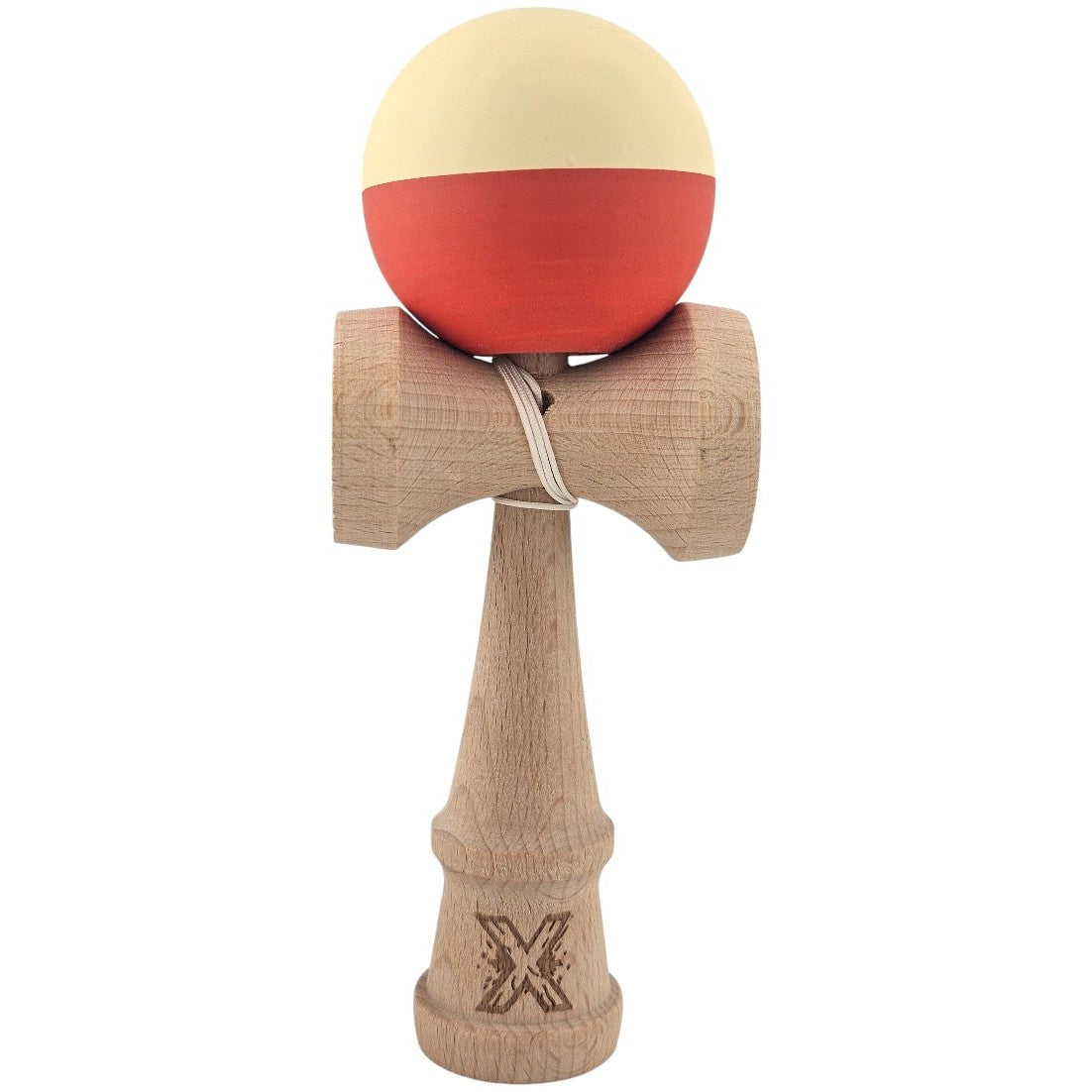 Kendama X Originala, Profesionala, Flippy, Rubber Grip, din Lemn, 18 cm, Galben deschis/Rosu - vivimall.ro