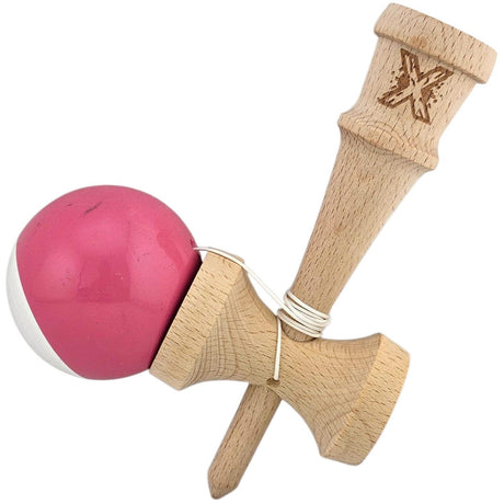 Kendama X Originala, Profesionala, Flippy, Rubber Grip, din Lemn, 18 cm,- Roz/Gri - vivimall.ro