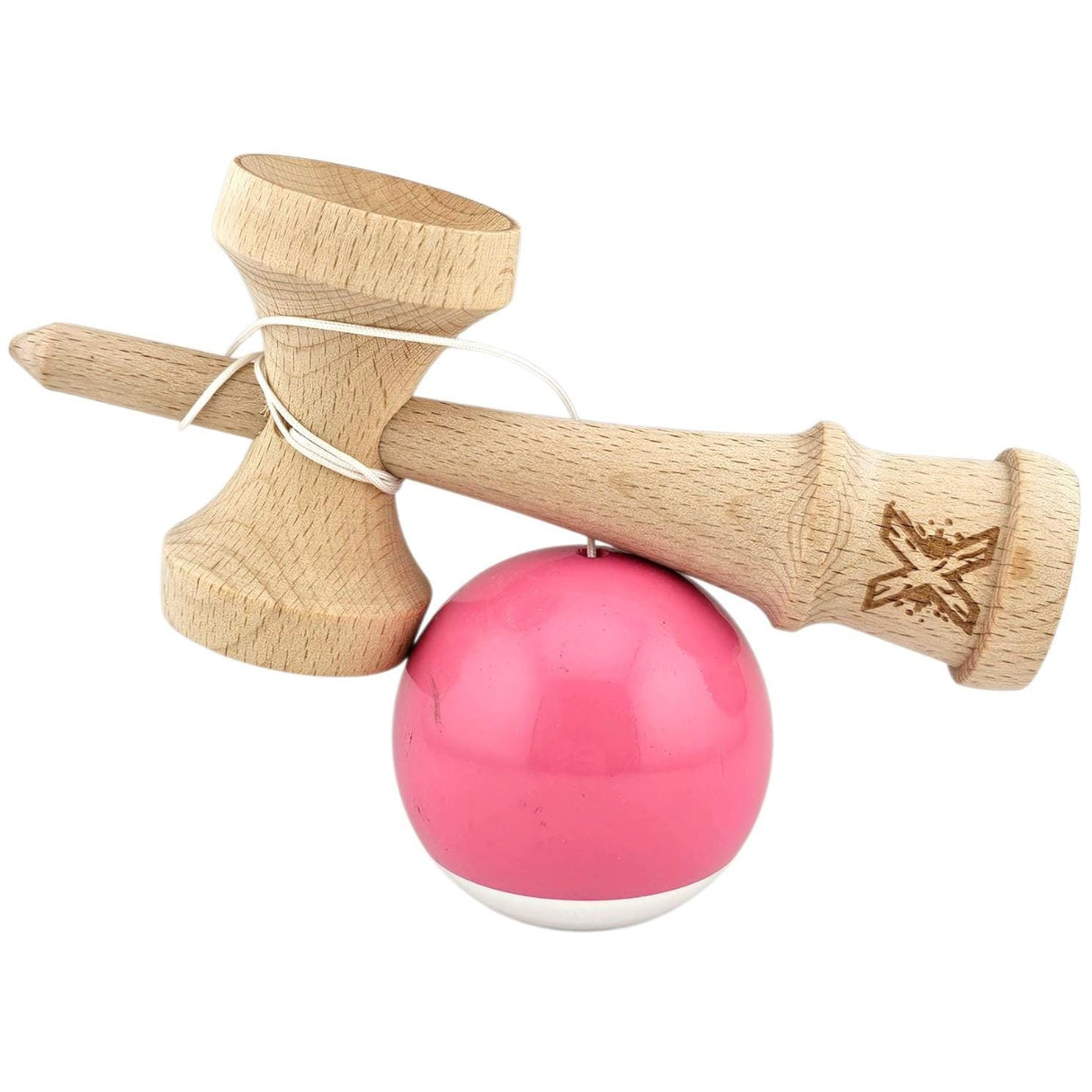 Kendama X Originala, Profesionala, Flippy, Rubber Grip, din Lemn, 18 cm,- Roz/Gri - vivimall.ro
