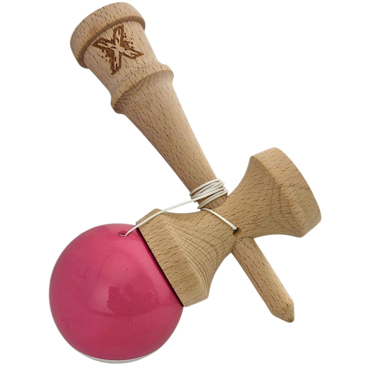 Kendama X Originala, Profesionala, Flippy, Rubber Grip, din Lemn, 18 cm,- Roz/Gri - vivimall.ro