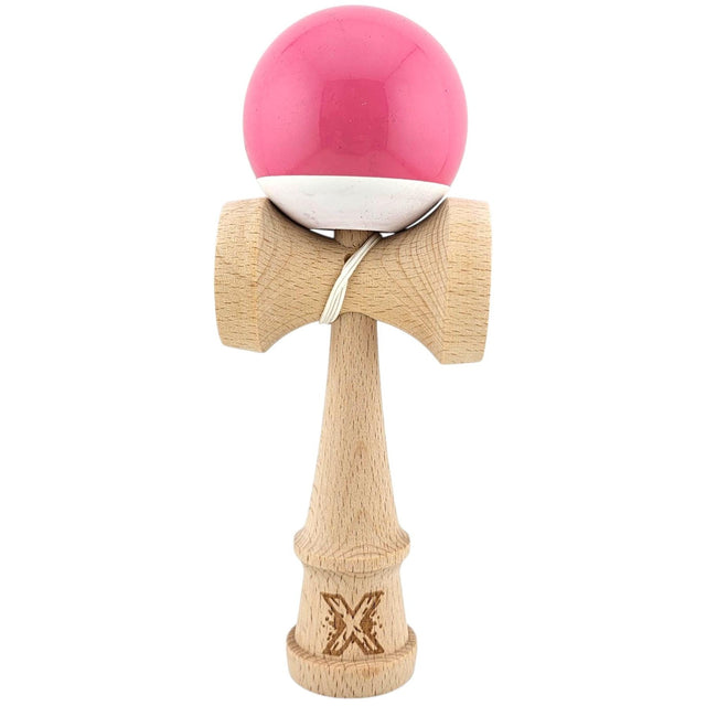 Kendama X Originala, Profesionala, Flippy, Rubber Grip, din Lemn, 18 cm,- Roz/Gri - vivimall.ro
