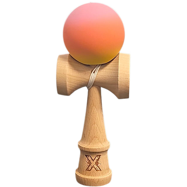 Kendama X Originala, Profesionala, Vivimall, Rubber Grip, din Lemn, 18 cm, V3, Roz/Portocaliu/Galben - vivimall.ro