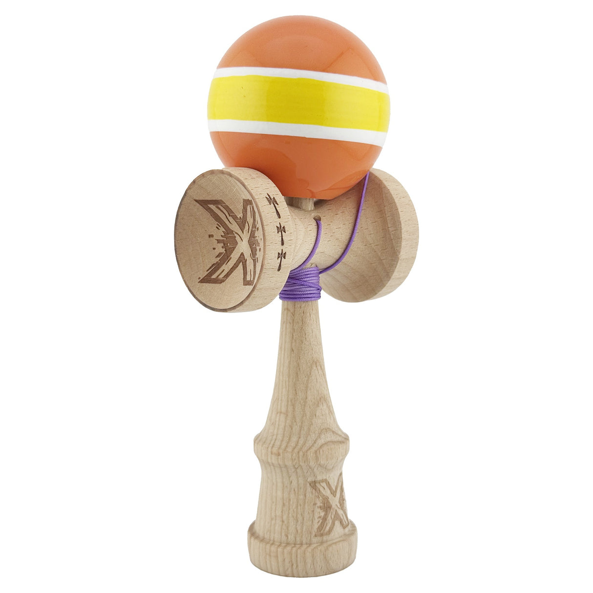 Kendama X Originala, Profesionala, Flippy, Big Cups V2, Super Sticky Legendary Cupe Mari, Rulment Metalic cu Ata 55 cm, Portocaliu/Galben/Alb - vivimall.ro