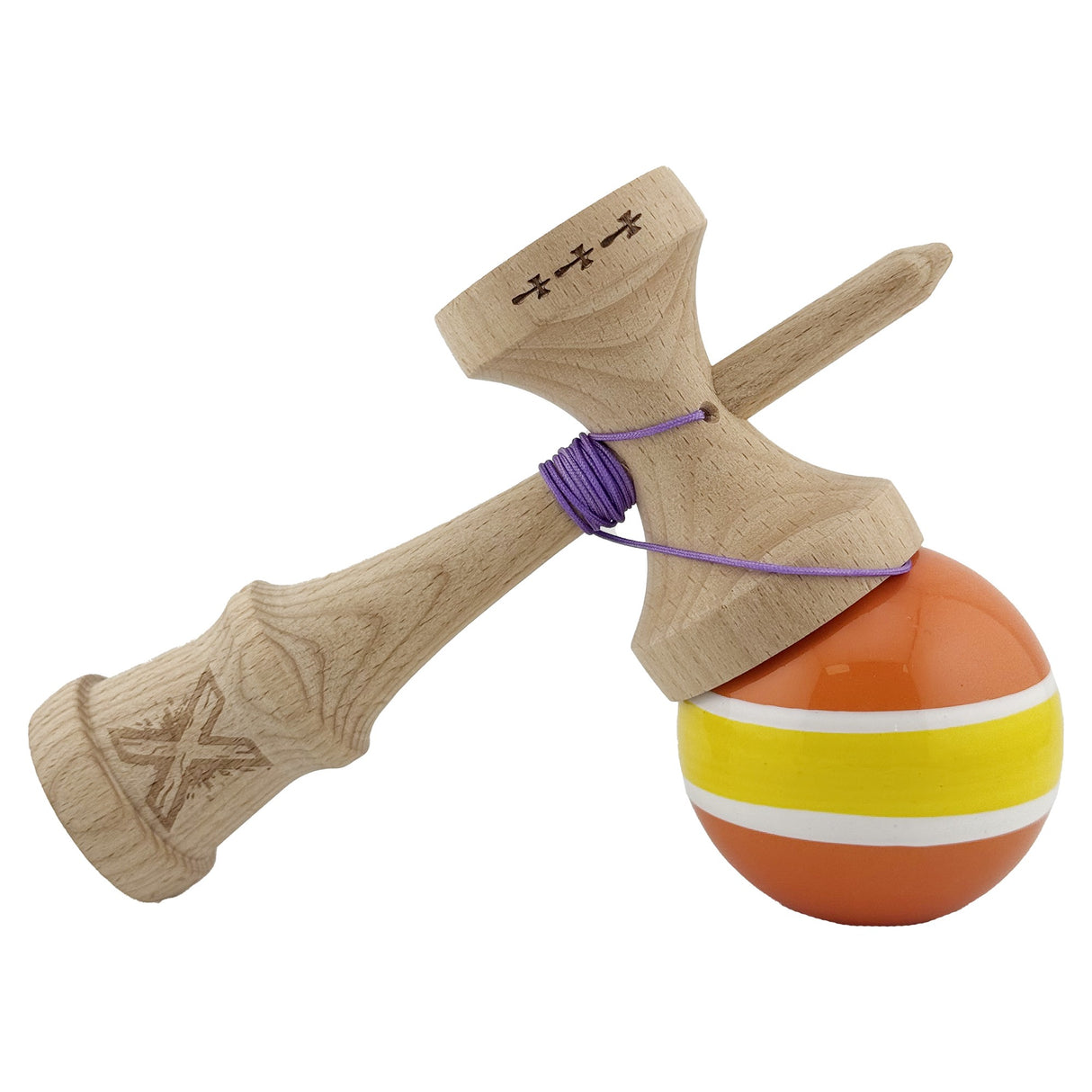 Kendama X Originala, Profesionala, Vivimall, Big Cups V2, Super Sticky Legendary Cupe Mari, Rulment Metalic cu Ata 55 cm, Portocaliu/Galben/Alb - vivimall.ro