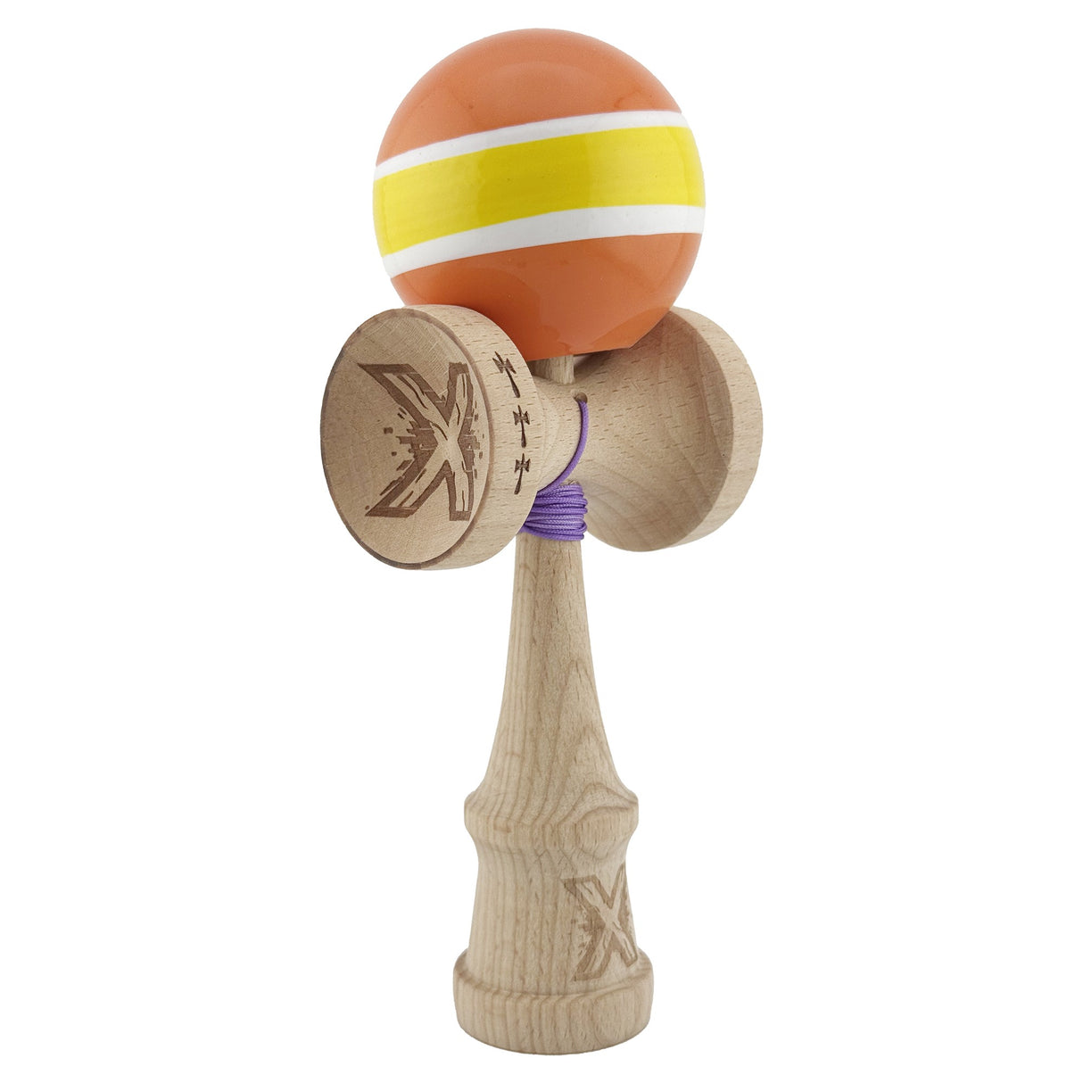 Kendama X Originala, Profesionala, Flippy, Big Cups V2, Super Sticky Legendary Cupe Mari, Rulment Metalic cu Ata 55 cm, Portocaliu/Galben/Alb - vivimall.ro