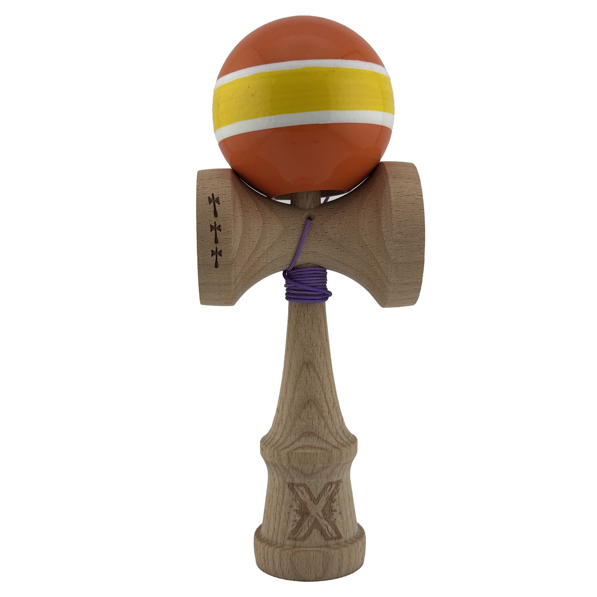 Kendama X Originala, Profesionala, Flippy, Big Cups V2, Super Sticky Legendary Cupe Mari, Rulment Metalic cu Ata 55 cm, Portocaliu/Galben/Alb - vivimall.ro