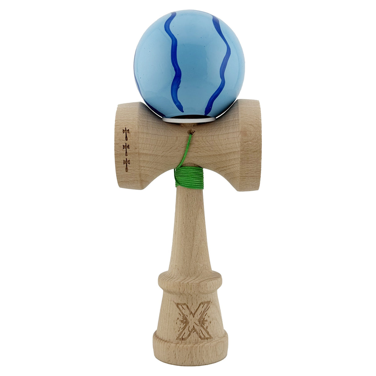 Kendama X Originala, Profesionala, Vivimall, Super Sticky cu Cupe Mari KING SIZE V3, Gaura in Baza, Rulment Metalic, din lemn 18 cm, Ata 62/65 cm, Special Albastru deschis - vivimall.ro