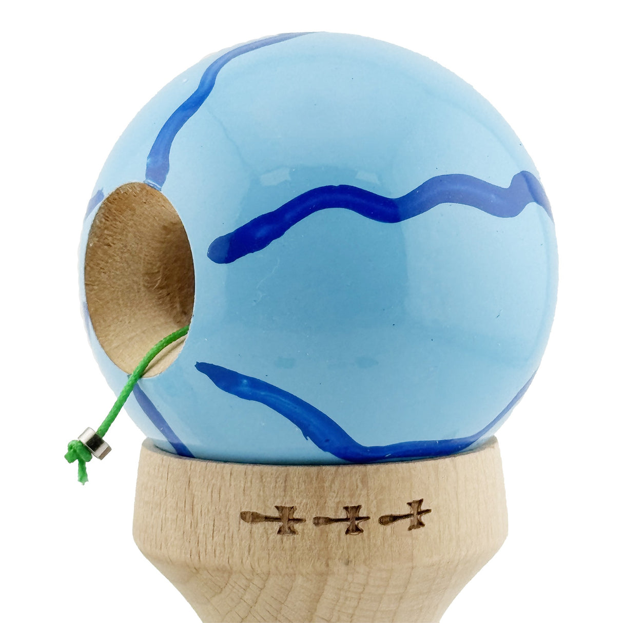 Kendama X Originala, Profesionala, Vivimall, Super Sticky cu Cupe Mari KING SIZE V3, Gaura in Baza, Rulment Metalic, din lemn 18 cm, Ata 62/65 cm, Special Albastru deschis - vivimall.ro
