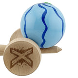 Kendama X Originala, Profesionala, Vivimall, Super Sticky cu Cupe Mari KING SIZE V3, Gaura in Baza, Rulment Metalic, din lemn 18 cm, Ata 62/65 cm, Special Albastru deschis - vivimall.ro