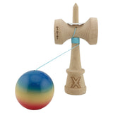 Kendama X Originala, Profesionala, Flippy, Super Sticky cu Cupe Mari KING SIZE V3, Gaura in Baza, Rulment Metalic, din lemn 18 cm, Ata 62/65 cm, Gradient Albastru/Galben/Rosu - vivimall.ro