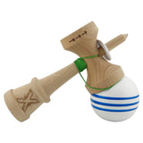 Kendama X Originala, Profesionala, Flippy, Super Sticky cu Cupe Mari KING SIZE V3, Gaura in Baza, Rulment Metalic, din lemn 18 cm, Ata 62/65 cm, Special Alb/Albastru - vivimall.ro