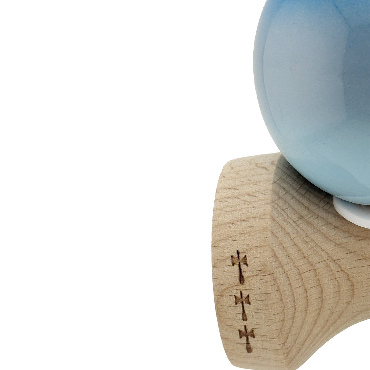 Kendama X Originala, Profesionala, Flippy, Super Sticky cu Cupe Mari KING SIZE V3, Gaura in Baza, Rulment Metalic, din lemn 18 cm, Ata 62/65 cm, Gradient Albastru/Gri/Bleu - vivimall.ro