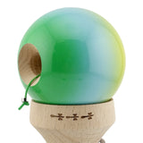 Kendama X Originala, Profesionala, Flippy, Super Sticky cu Cupe Mari KING SIZE V3, Gaura in Baza, Rulment Metalic, din lemn 18 cm, Ata 62/65 cm, Gradient Galben/Albastru/Verde - vivimall.ro