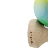 Kendama X Originala, Profesionala, Flippy, Super Sticky cu Cupe Mari KING SIZE V3, Gaura in Baza, Rulment Metalic, din lemn 18 cm, Ata 62/65 cm, Gradient Galben/Albastru/Verde - vivimall.ro